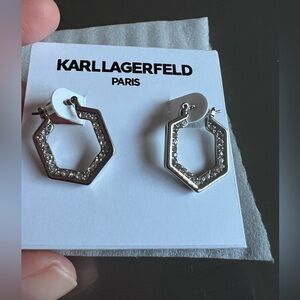 Karl Lagerfeld Silver Crystal Hexagon Earrings